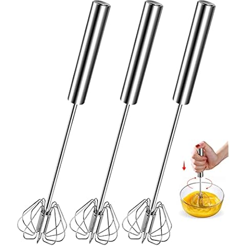 3 Stücke Halbautomatischer Schneebesen, Edelstahl Quirl Rührquirl Milchaufschäumer Manuell Schneebesen Rührbesen Cover