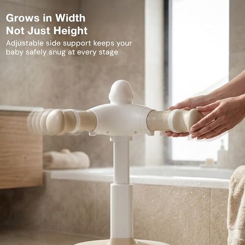 Image of BAYBEE Shower Bath Stand for Baby for 0 - 3 Years for Kids | Duck Design Baby Standing Bath Stand with Adjustable Height & Width | Portable Kids Bathstand with Shower Holder & Anti-Slip Base (Beige)