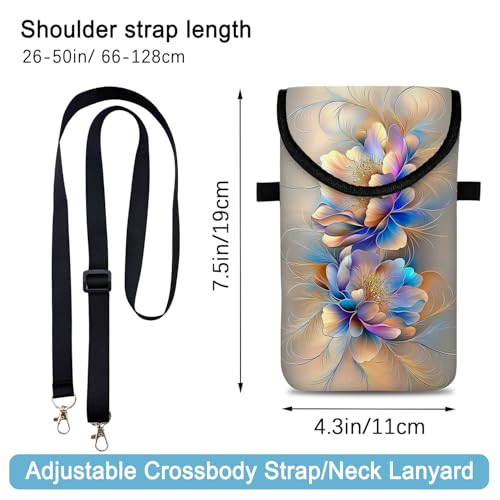 Image of Neoprene Cell Phone Sleeve Pouch Case Bag with Crossbody Strap Neck Lanyard for Women 7.5 X 4.3 in BF Flowers