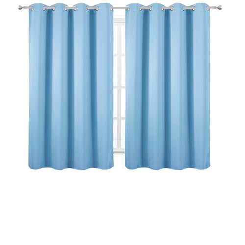 Image of LEMOMO Blackout Curtains 66 x 54 Inch Long Sky Blue Curtains Set of 2 Panels Room Darkening Curtains for Bedroom and Living Room