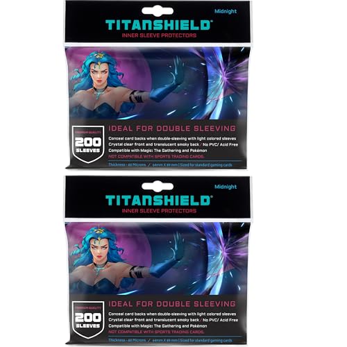TitanShield Fundas interiores para tarjetas de ajuste perfecto, compatibles con tarjetas Pokémon MTG Magic The Gathering Lorcana, para doble manga (medianoche ahumada), 400 unidades