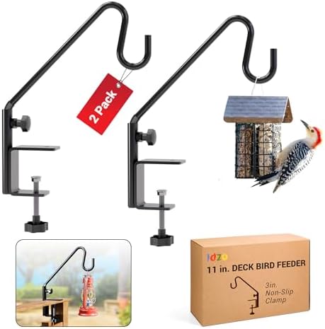 Bird Feeder for Patio or Deck: Which One Will Attract the Most Birds? 6 Idzo Deck Bird Feeder Hanger for Railing, 11inch Deck Hook for Bird Feeder Pole, Durable 3 Layers Powder Coated & Sturdy 1 Piece Solid Steel Construction for Hanging Decorations, 2 Pack