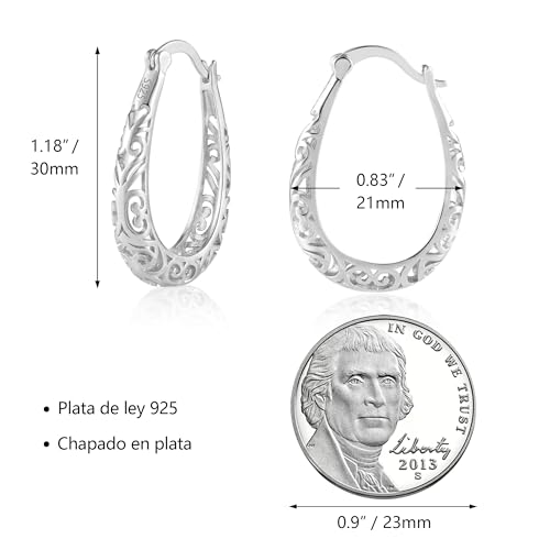 925 Sterling Silver Post Filigree Hoop Earrings for Women Hollow Oval Hoop Earrings Hypoallergenic U Shaped Hoops Earring for Jewelry Gifts2