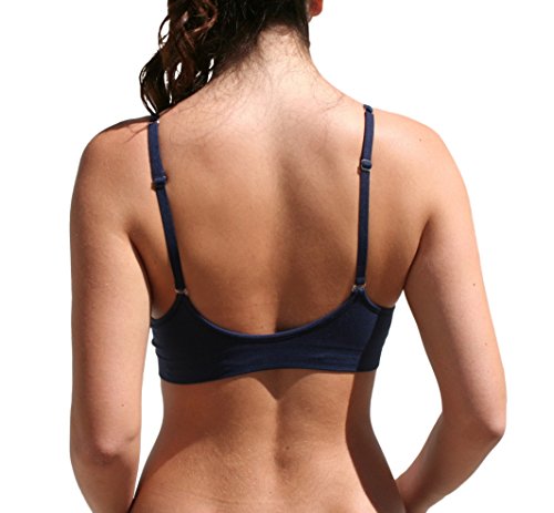 Image of Blue 55 Women's Bralette Wireless Padded Bra Top Sexy Everyday Basic Deep V-Neck