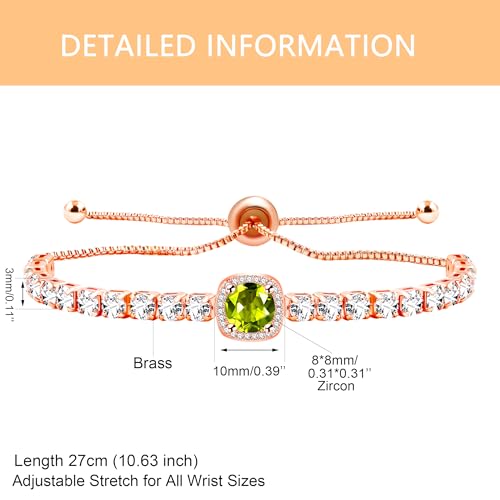 Image of Rose Plated Gold Brass Box Chain Cubic Zirconia Classic Tennis Slider Adjustable Bracelet, Round Big Zircon Charm Give Woman Mom Mother's Day Fashion Crystal Gift