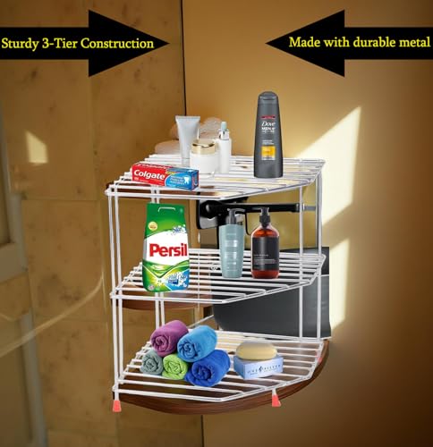 Image of IVAZA Metal Kitchen Organizer Item 3-Tier Kitchen Storage Corner Rack, Shelf Plate (Standard