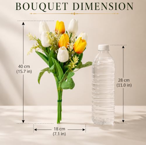 Image of Divyakosh Artificial Flowers Bunch (Vase Not Included). Artificial Flower for Vase Flower Bouquet Gift White & Yellow Mix Artificial Tulip Bouquet for Living Room Office Dining Table