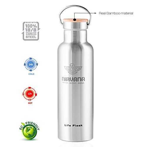 Nirvana Life Flask - 750 ml (26 Oz), Cold 24 Hrs, Hot 12 Hrs, 100% Leak & Sweat Proof, Double Walled Vacuum Insulated Stainless Steel Thermos Flask, Extra BPA Free Flex Cap