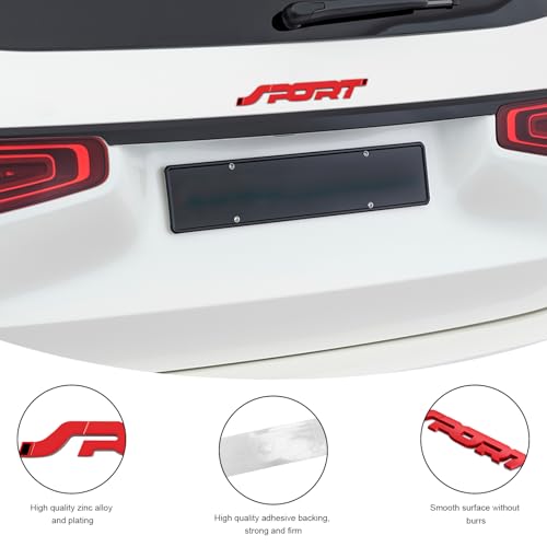 Image of 2 PCS Metal Car Sport Sticker, 3D Raised Car Fender Badge Front & Rear Tailgate Emblem with Sport Logo, Strong Adhesive Letters Decals for Front Hood Grill Rear Trunk (Red)