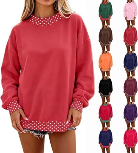 Polka Dot Mock Neck Sweatshirt Women Fleece Crew Neck Polka Dot Sweatshirt - image 1