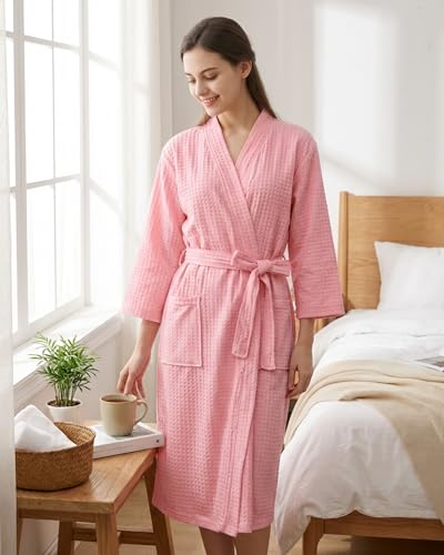 Image of Panitay Women's Waffle Knit Robes Thin Spa Bath Robe Bulk Hotel Lightweight Commercial Soft for House Shower Party