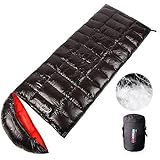 Fengzel Outdoor 2022最新 立体キルト フードが外せる 210*80cm 封筒型寝袋 95グースダウン850FP 400-1500g高級羽毛充填 連結で可能 足が出せる キャンプ 自宅 防災用 極限耐寒 ダウンシュラフ (400Tブラック+レッド, 1500gグースダウン充填(冬用))