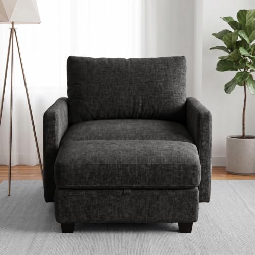 Image of Single Sofa with Storage Ottoman, 38 inch Modern Couch for Living Room