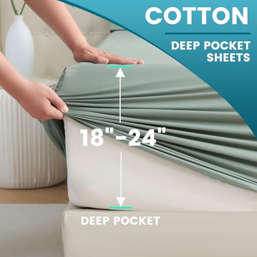 Bedlifes King Sheet Set, Extra Deep Pocket 18-24 Inches,1000Thread Count 100% Egyptian Cotton, Soft and Breathable Sateen 4-Piece,Sage Green