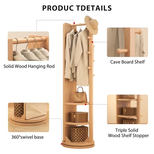 Image of WoodsWhisper Full Length Mirror Coat Rack Solid Wood Floor Mirror 70 inchx16 inch Full Length Mirror with Stand Long Mirrors for Bedroom,Living Room (Natural, 70 inch L x 16 inch W)