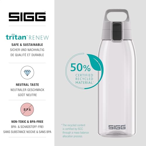 Sigg - Tritan Trinkflasche - Total Color ONE Transparent - Für Kohlensäurehaltige Getränke Geeignet - Spülmaschinenfest - Auslaufsicher - Leicht - BPA-frei - 1L 3