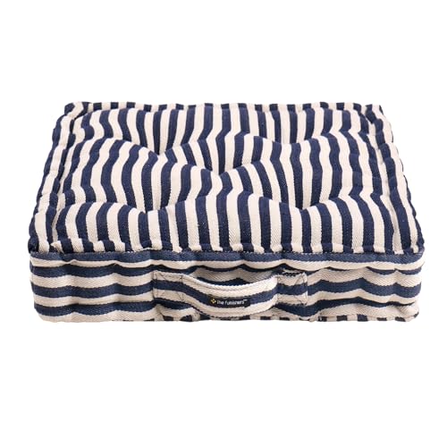 Image of Reversible 60x60x10 cm Woven Quilted Navy Stripe Floor Cushion with Cotton Filler for Seating, Patio Seat, Meditation, Yoga, Pooja, Guests, Living Room, Bedroom, Large Size 24x24x4 Inch