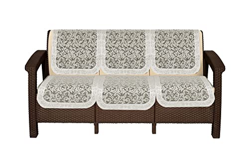 Image of The Furnishing Tree Cotton Floral Knitted Pattern 6 Pieces 3 Seater Sofa Cover Set Offwhite