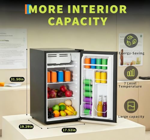 Image of 3.2 Cu.Ft. Compact Refrigerator, 7 Speed Adjustment, Energy-Efficient, Black, Single Door