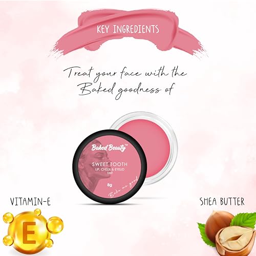 BAKED BEAUTY Lip and Cheek Tint for Hydrating Lips Enriched with Vitamin E and Shea Butter, Sweet Tooth - 8g - Image 4