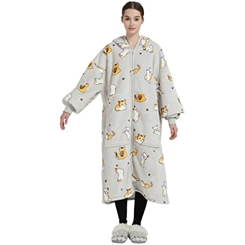 VERTAST Oversized Hoodie Blanket Zip Up Hooded Sherpa Wearable Blanket, Giant Fluffy Fleece Jumper Hoodie Sweatshirt for Adults Gamers Sofa Lovers Men Women, Cat-Long Cover