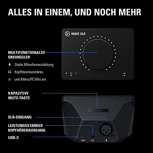 Elgato Wave - Audiomixer und Vorverstärker für XLR-Mikro, Interface-Steuerung, 48 V Phantomspeisung, Tippen zum Stummschalten, digitale Mixing-Software zum Streamen, Aufnehmen, Podcasten, Mac/PC