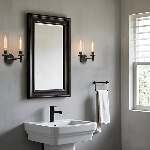 Image of Phansthy Rustic Industrial Wall Sconce Light with Tubular Clear Glass Lampshade (Double Sconce)
