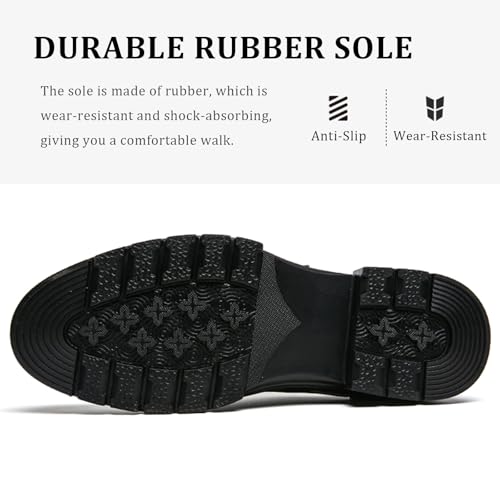 Men's Leather Single Monk Strap Wingtips Oxford Shoes Platform Round Toe Slip On Low Top Brogue Dress Shoes Formal Business Casual Loafers4