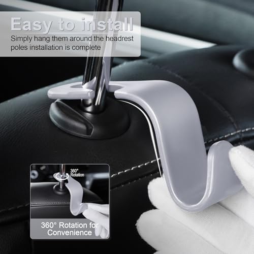 Image of LivTee Car Seat Headrest Hook, Car Headrest Hidden Hook, 4 Pack Universal Auto Car Back Seat Hook Organizer for Purse Coat, Car Interior Accessories (Gray)