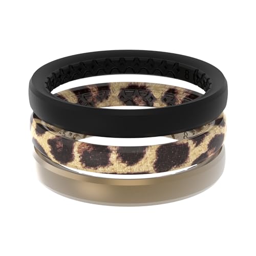 Groove Life Stackable Leopard Ring - Breathable Silicone Wedding Rings for Women Unique Design Comfort Fit Ring - Size 6