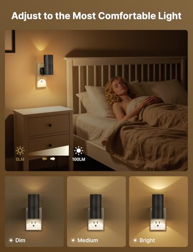 Image of Likelgn Night Light Plug into Wall, 2 Pack Dimmable LED Nightlight with Dusk to Dawn Sensor, Soft White Glow, for Hallway, Bathroom, Bedroom, Black