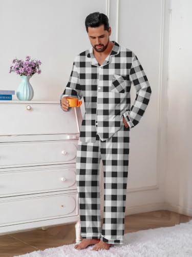 Image of QZH.DUAO Mens Pajama Set 100% Cotton Long Sleeve Button Down PJs