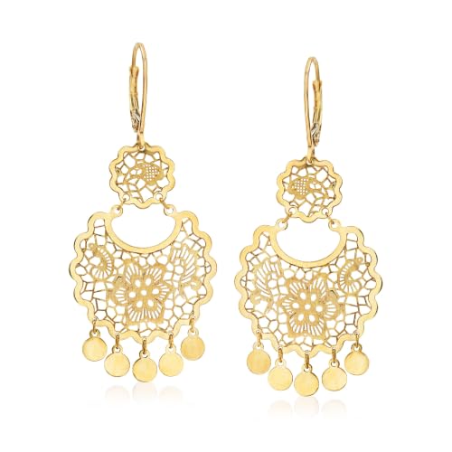 Ross-Simons Italian 14kt Yellow Gold Filigree Drop Earrings