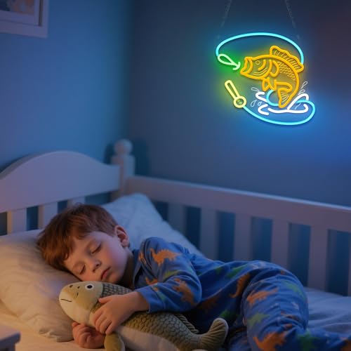 Image of Ammonite Fishing Neon Sign, LED Neon Lights for Room Wall Table Decor Art, Home Party Birthday Holiday Gift for Fishing Lovers Kids Teens Adults