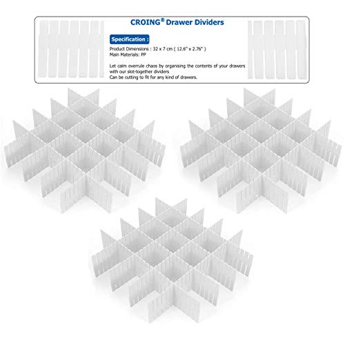 CROING 24 Stück Weiß - Schubladeneinteiler Schubladenteiler Schubladenraster Fachteiler