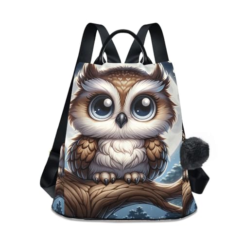 Sac à dos antivol femme motif chouette étanche avec fermeture dorsale