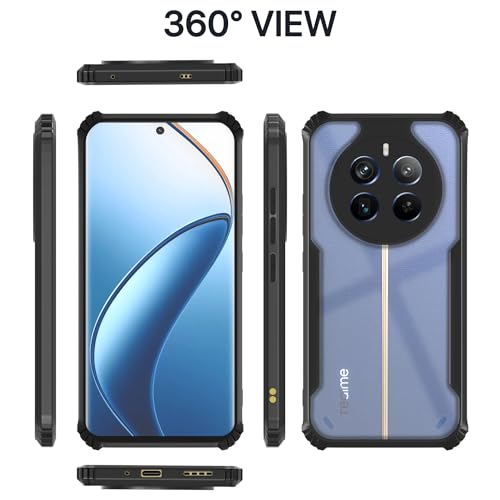 Image of Pikkme Realme 12 Pro 5G / Realme 12 Pro Plus 5G Back Cover | Crystal Clear Transparent Back | Ultra Hyrbid | Full Camera Protection | Raised Edge | Bumper Back Case (Black)