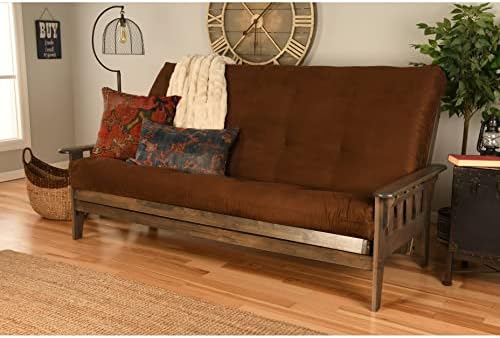 Somette Tucson Queen-Size Futon Set in Rustic Walnut Finish with Innerspring Mattress Suede Chocolate