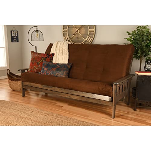 Somette Tucson Queen-Size Futon Set In Rustic Walnut Finish With Innerspring Mattress Suede Chocolate #TOP2