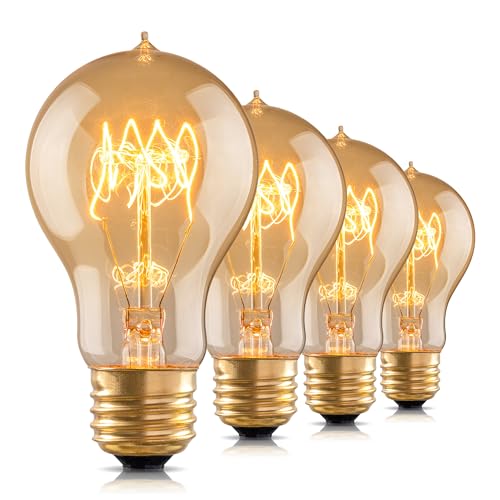 runquiz Warm Incandescent Light Bulbs 60 Watt,A19/A60 Vintage Style Edison Bulbs E26,Soft Yellow Light Bulbs,Amber Bulbs,Retro Light Bulb Old Fashioned,Halogen Dimmable Edison Bulb Squirrel Cage