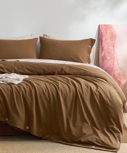 Image of JELLYMONI 100% Washed Cotton Pumpkin Duvet Cover Cal King, Linen-Like