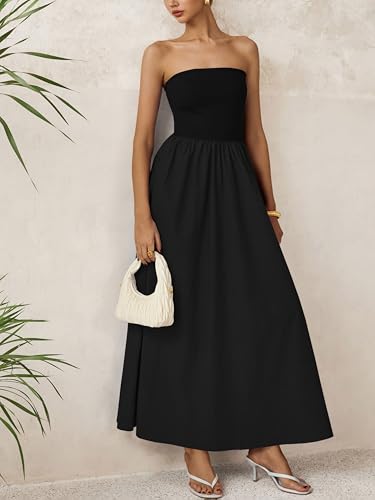 Image of PRETTYGARDEN Women 2026 Summer Elegant Strapless Maxi Dress Tube Top Dress A Line Flowy Long Wedding Party Cocktail Dresses