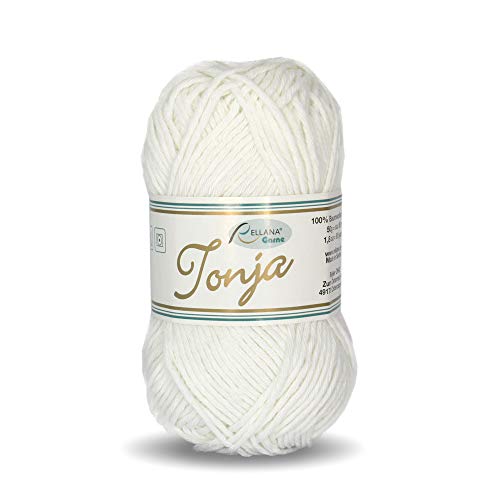 Rellana Tonja,Schulgarn,Baumwollgarn,100% Baumwolle,Topflappengarn,50gr. 85m, (301 weiß)