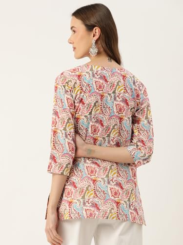 Image of feranoid Designer V-Neck Short Straight Kurti with 3Quarter Sleeves
