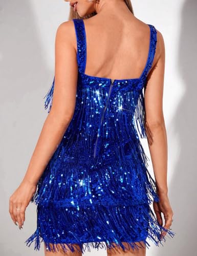 Image of Madam Uniq Women Tassel Formal Dress Strap Sequin Mini Elegant Evening Prom Party Club Dance Gown