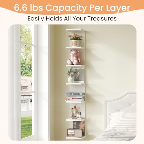Image of upsimples 7-Tier Floating Wall Shelf, White Vertical Vanity Decor Shelves | Wall Display for Bag, Purfume, Shoes, Books, Storage Shelves for Bedroom, Living Room, Home Decor