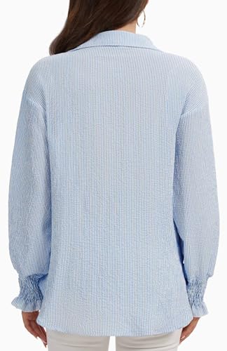 Image of WEACZZY Long Sleeve Shirts for Women Oversized Boyfriend Button Down Shirt Dressy Casual Loose Striped Blouses Tops
