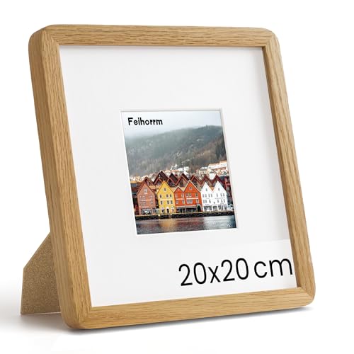 Feihorrm Massivholz Bilderrahmen Eiche Bilderrahmen Mit gehärtetem Glas Für 20x20 cm-Fotos ohne Passepartout oder 9x9 cm-Fotos mit Passepartout (Beige 20x20 cm/ 1x)