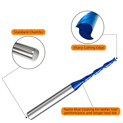 Image of 2PCS 1 /4 inch Shank Up Cut Solid Carbide Spiral Plunge Router Bits 1 /8 inch Cutting Dia. with Nano Blue Coating Carbide Bits for Woodworking,Trimming,Cutting,Carving&Engraving