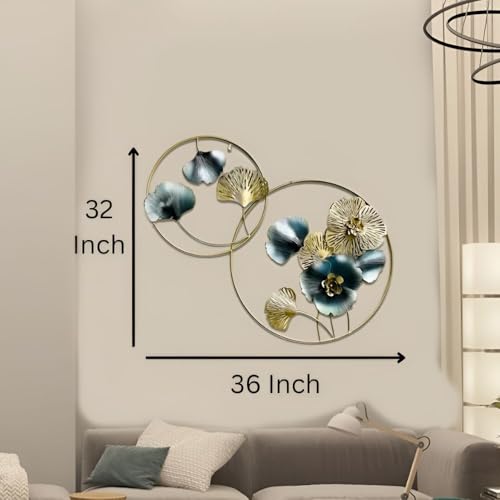 Image of Iron Large Handcrafted Multicolor Round Metal Leaf Abstract Wall Art Decorative Wall Frame Sculpture for Living Room Bedroom Drawing Room Home Decor
